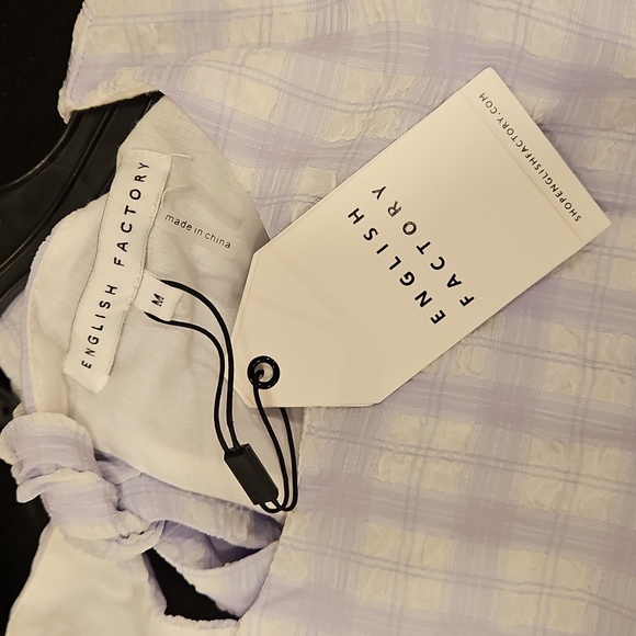 💕ENGLISH FACTORY💕 Tiered Gingham Seersucker Maxi Dress ~ Lavender Medium M NWT - Picture 14 of 16